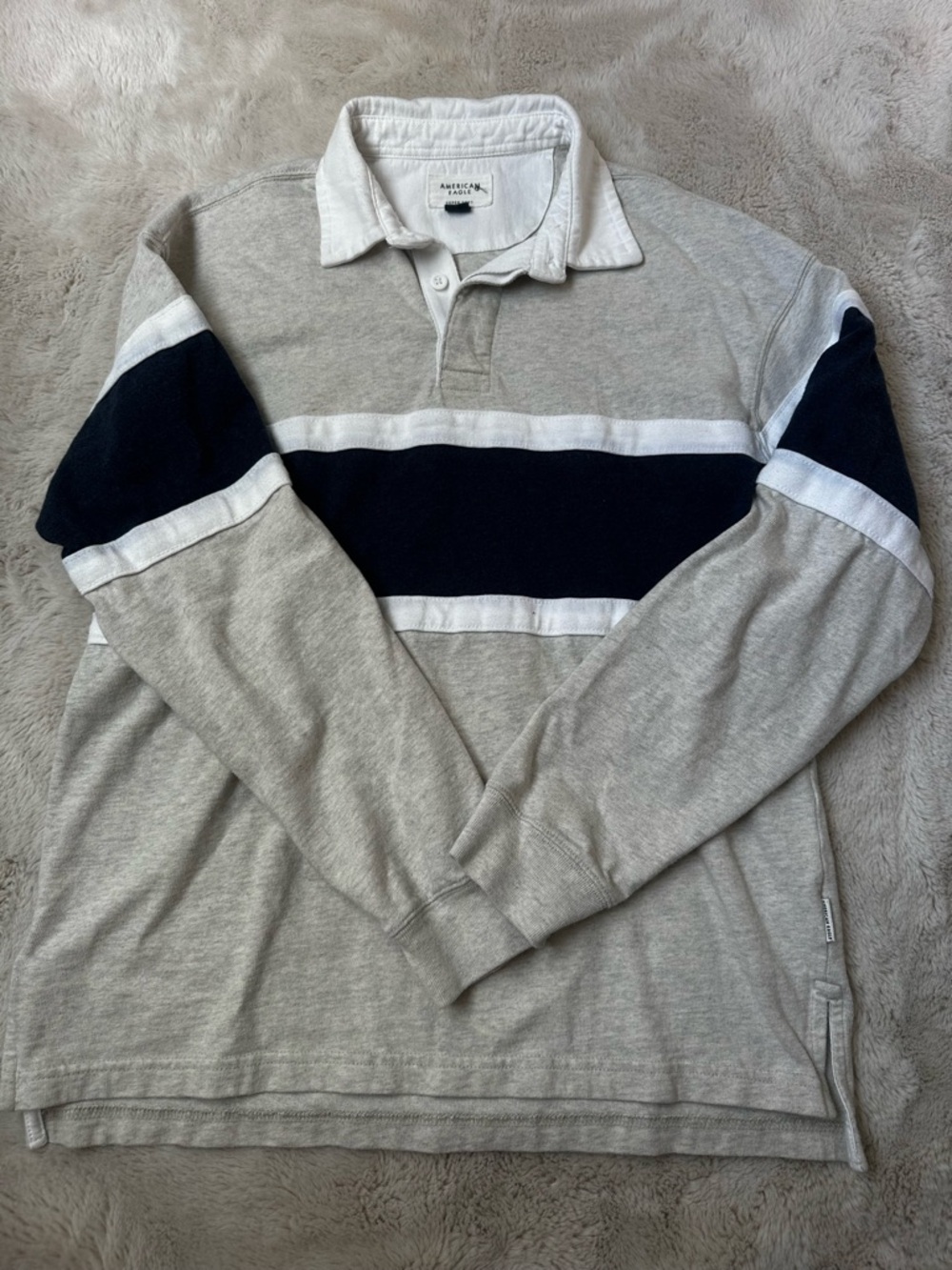 American Eagle Light Gray Rugby Polo with White Collar